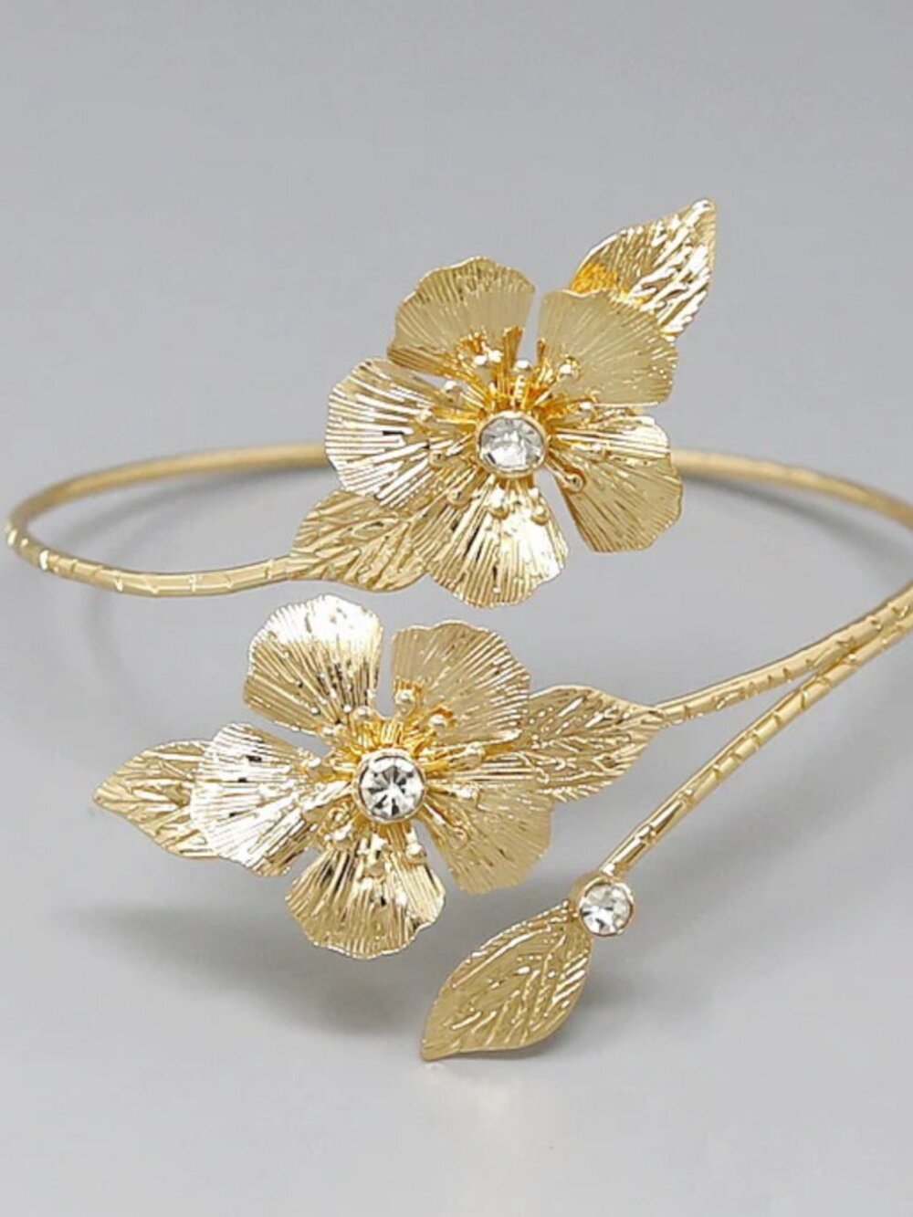 Gold Plated Flower Boho Arm Cuff Body Jewelry Bracelet Cubic Zirconia Sparkle - Picture 2 of 2